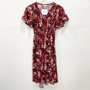 Isabel Maternity Floral Short Sleeve Midi Dress Belted XS